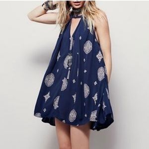 Free People Tree Swing Medallion Tunic Dress Navy Sz M